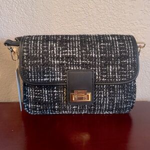 NWT Jen & Co Black and White Tweed Crossbody Bag